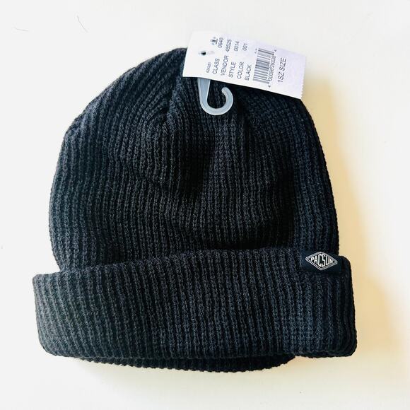 NEW PACSUN Fisherman Fold Over Black Knit Shallow Cuff Beanie Hat Cap Unisex - Picture 1 of 6